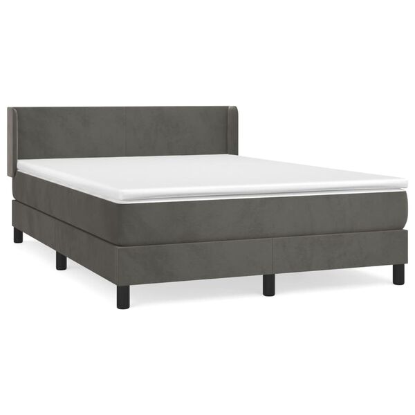 vidaXL Sommier &agrave; lattes de lit et matelas Gris fonc&eacute; 140x190cm Velours