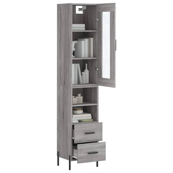 vidaXL Buffet haut Sonoma gris 34,5x34x180 cm Bois d'ing&eacute;nierie