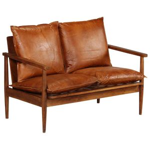 vidaXL Canap&eacute; &agrave; 2 places Cuir v&eacute;ritable avec bois d'acacia Marron