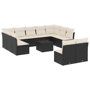vidaXL Salon de jardin 12 pcs avec coussins noir r&eacute;sine tress&eacute;e