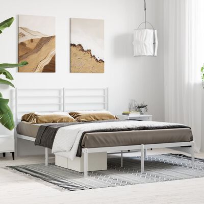 vidaXL Cadre de lit métal sans matelas et tête de lit blanc 135x190 cm