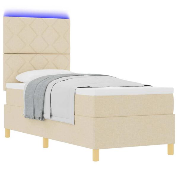 vidaXL Lit &agrave; ressort LED avec matelas Cr&egrave;me 80 x 200 cm tissu