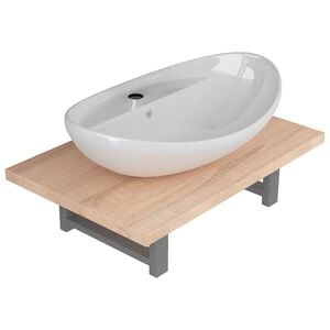 vidaXL Meuble de salle de bain en deux pi&egrave;ces C&eacute;ramique Ch&ecirc;ne