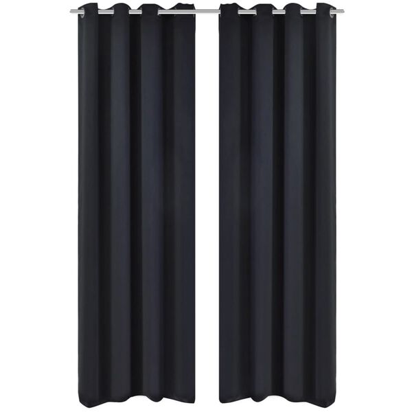 2 pcs Rideau Blackout Occultant Noir avec Œillets en métal 135x245cm