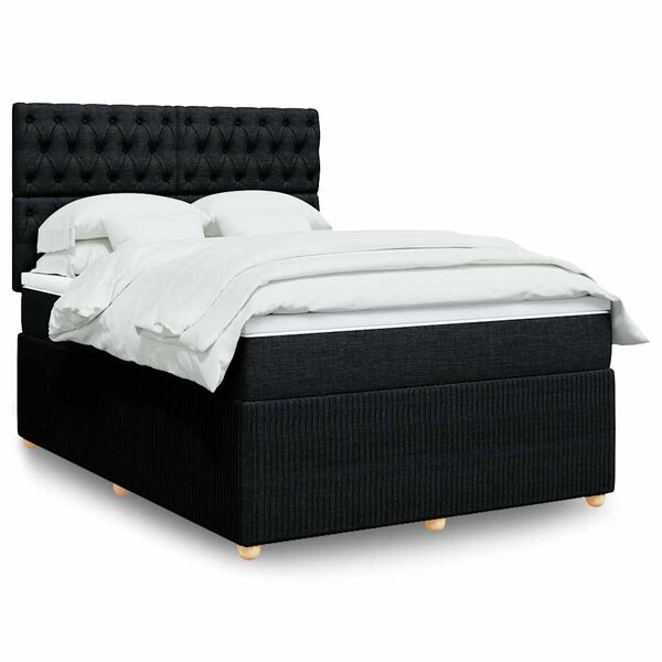 vidaXL Sommier &agrave; lattes de lit avec matelas Noir 160x200 cm Tissu