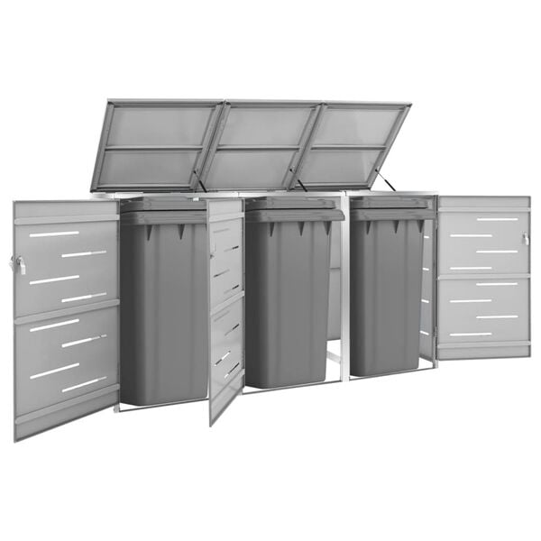 vidaXL Abri pour trois poubelles 207x77,5x112,5 cm Inox