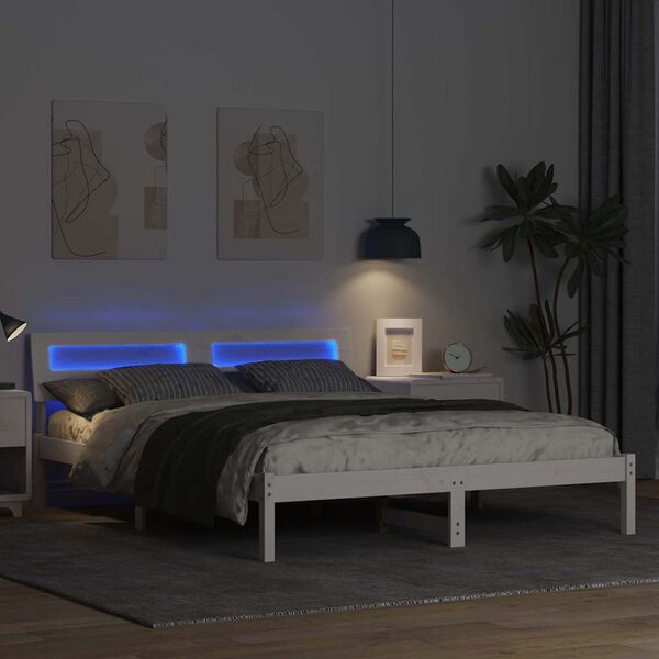 vidaXL Cadre de lit avec t&ecirc;te de lit Blanc 160 x 200 cm Pin massif