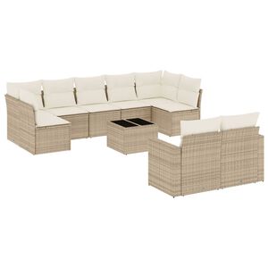 vidaXL Salon de jardin avec coussins 10 pcs beige r&eacute;sine tress&eacute;e