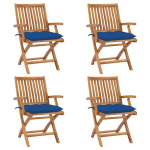 vidaXL Chaises pliantes avec coussins, 4 pi&egrave;ces, en teck massif