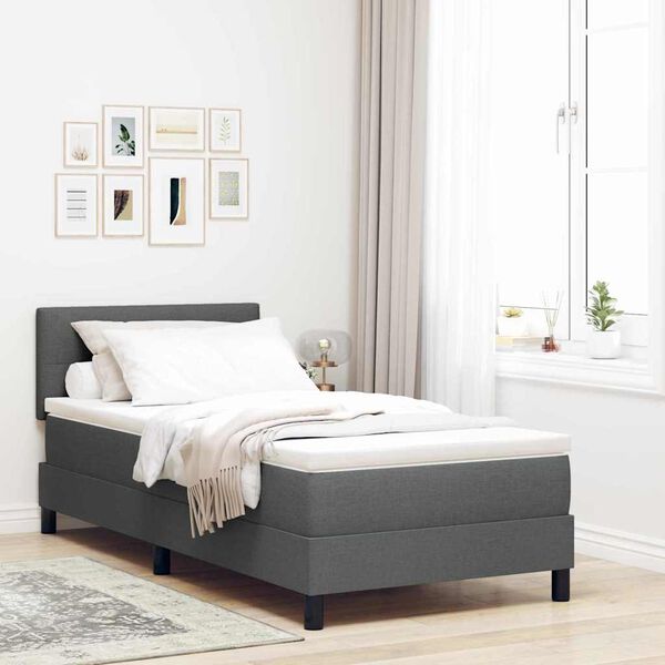 vidaXL Lit &agrave; ressorts avec matelas Gris fonc&eacute; 90 x 200 cm tissu