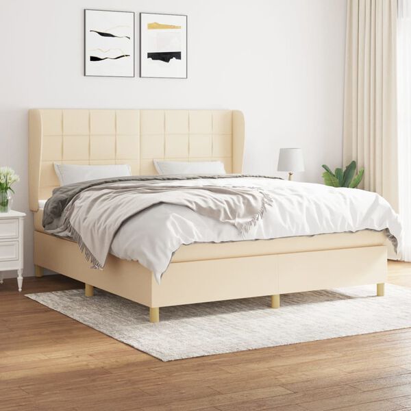 vidaXL Sommier &agrave; lattes de lit avec matelas Cr&egrave;me 160x200 cm Tissu