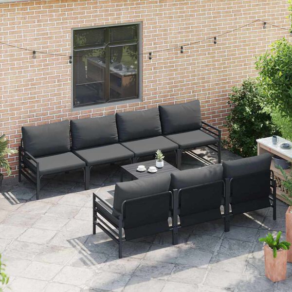 vidaXL Ensemble de canapé de jardin avec coussin 8 pcs Noir Acier