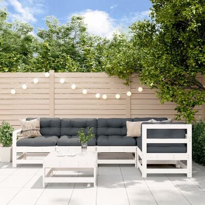 vidaXL Salon de jardin 6 pcs avec coussins blanc bois massif