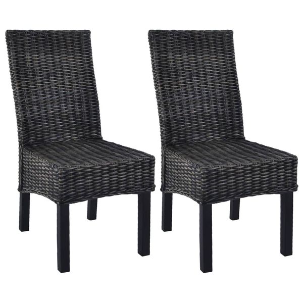 vidaXL Chaises à manger lot de 2 noir rotin kubu et bois d'acajou