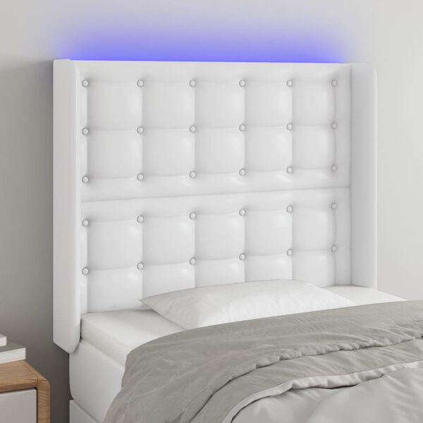 vidaXL T&ecirc;te de lit &agrave; LED Blanc 93x16x118/128 cm Similicuir