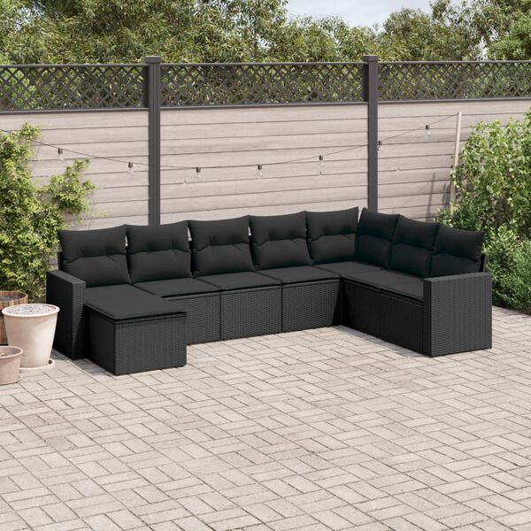 vidaXL Salon de jardin 8 pcs avec coussins noir r&eacute;sine tress&eacute;e