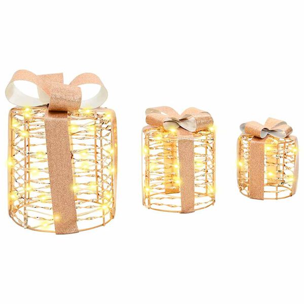 vidaXL Décoration de boîte cadeau avec 60 LED 3 pcs Blanc chaud PET