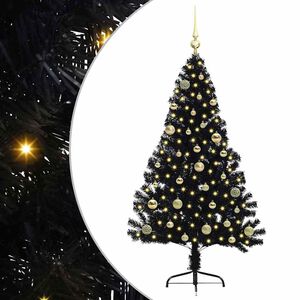 vidaXL Sapin de No&euml;l artificiel pr&eacute;-&eacute;clair&eacute; Noir 150 cm PVC