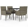vidaXL Ensemble &agrave; manger de jardin coussins 5 pcs noir et gris