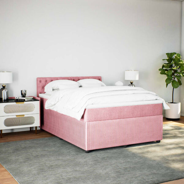 vidaXL Sommier &agrave; lattes de lit avec matelas Rose 160x200 cm Velours