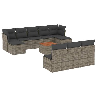 vidaXL Salon de jardin 11 pcs avec coussins gris résine tressée