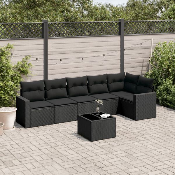 vidaXL Salon de jardin 7 pcs avec coussins noir r&eacute;sine tress&eacute;e
