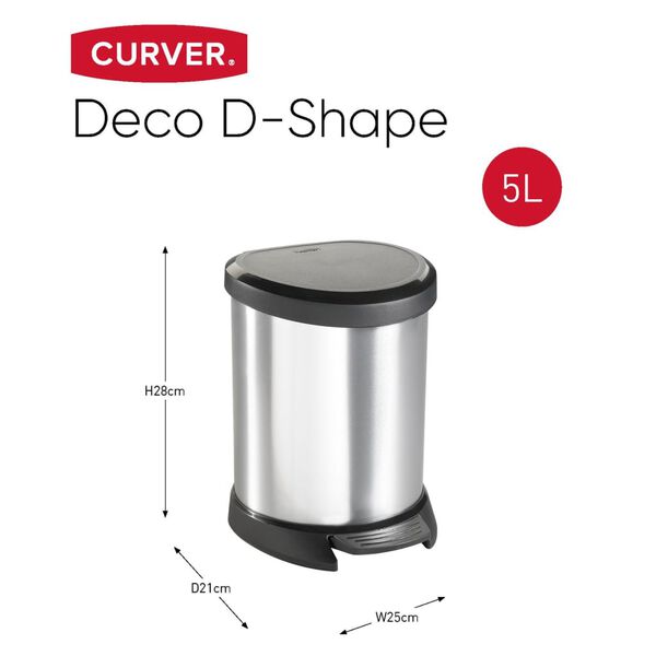 Curver Poubelle &agrave; p&eacute;dale Deco Ovale 5 L Argent&eacute;