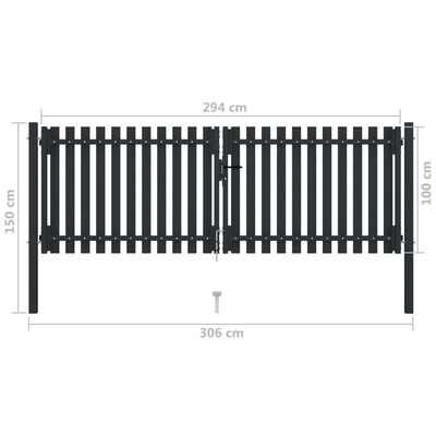 vidaXL Portail de clôture à double porte Acier 306x150 cm Anthracite