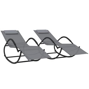 vidaXL Chaises longues &agrave; bascule 2 pcs Gris Acier et textil&egrave;ne