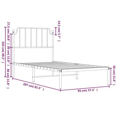 vidaXL Cadre de lit métal sans matelas avec tête de lit blanc 90x200cm