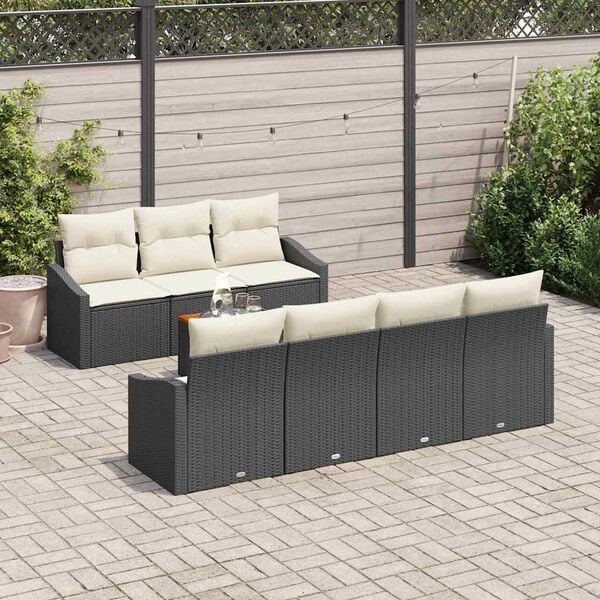 vidaXL Ensemble de canap&eacute; de jardin avec coussin 8 pcs Noir polyrotin