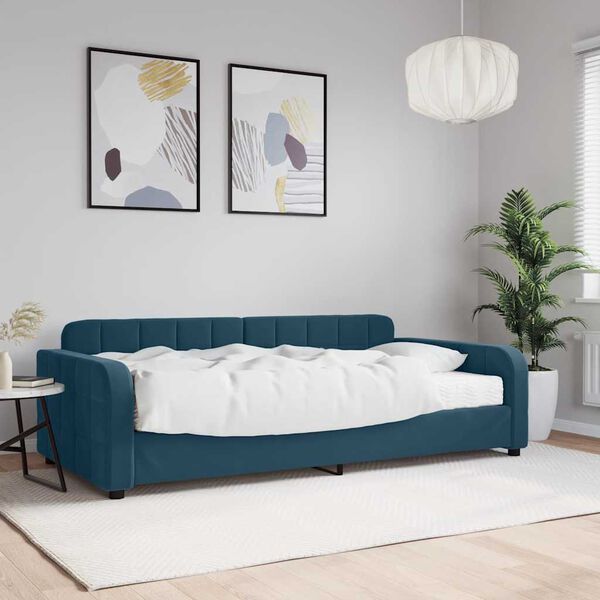 vidaXL Lit de jour avec matelas bleu 100x200 cm velours