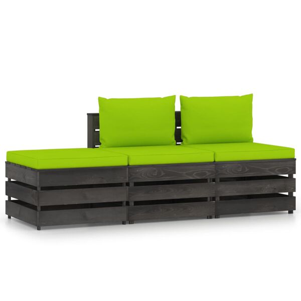 vidaXL Salon de jardin 3 pcs avec coussins Bois impr&eacute;gn&eacute; de gris