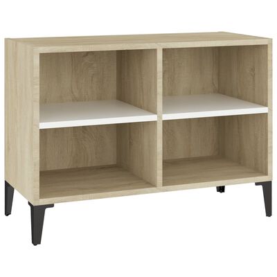 vidaXL Meuble TV avec pieds en métal Blanc/chêne sonoma 69,5x30x50 cm