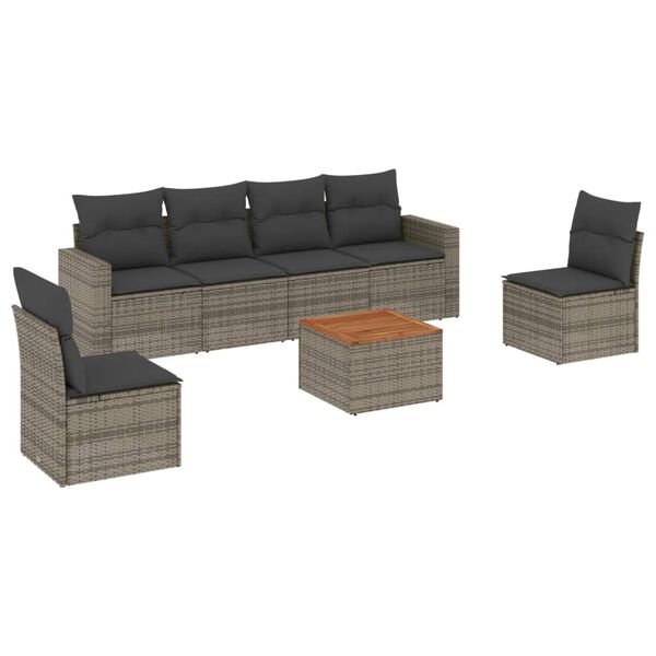 vidaXL Salon de jardin avec coussins 7 pcs gris r&eacute;sine tress&eacute;e