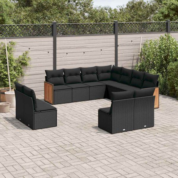 vidaXL Salon de jardin 11 pcs avec coussins noir r&eacute;sine tress&eacute;e