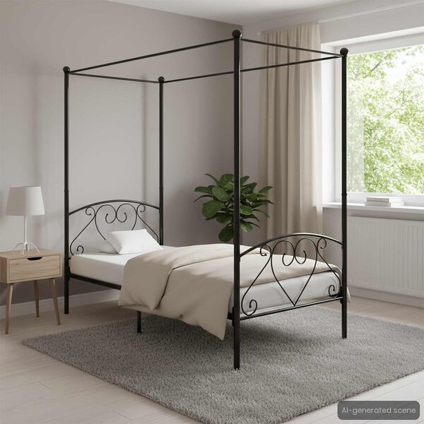 vidaXL Cadre de lit à baldaquin sans matelas noir métal 90x200 cm