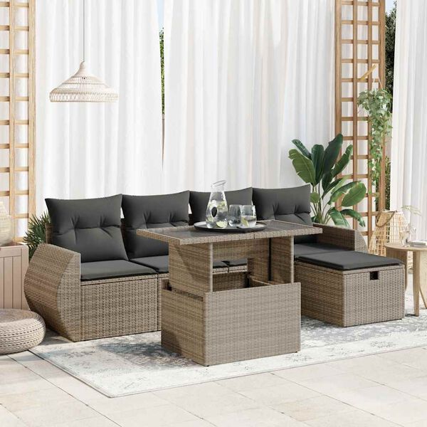 vidaXL Salon de jardin 6 pcs avec coussins gris r&eacute;sine tress&eacute;e