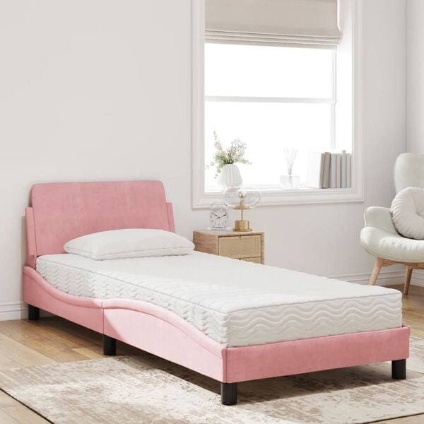 vidaXL Lit avec matelas Dover rose 90x200 cm velours