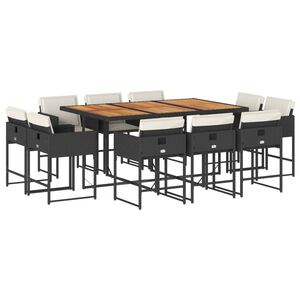 vidaXL Ensemble &agrave; manger de jardin 11 pcs coussins noir r&eacute;sine tress&eacute;e