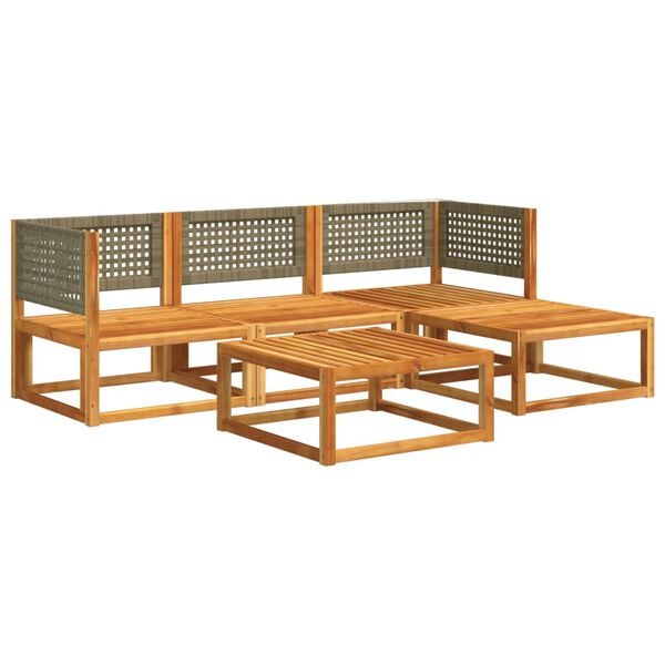 vidaXL Ensemble de canapés de jardin 5 pièces avec coussins en bois d'acacia et rotin