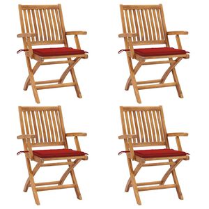 vidaXL Chaises pliables de jardin avec coussins lot de 4 Teck solide