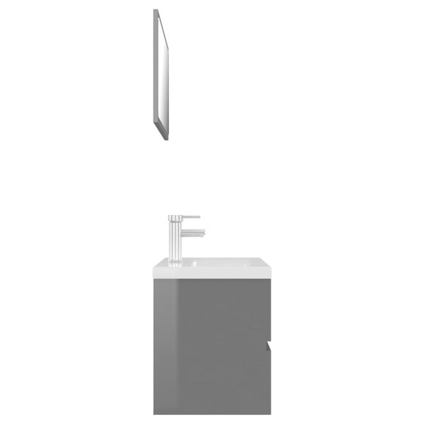 vidaXL Ensemble de meubles de salle de bain Gris brillant Agglom&eacute;r&eacute;