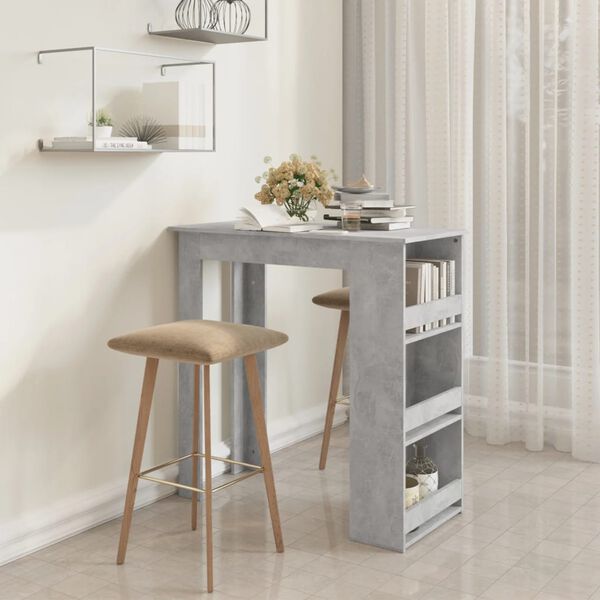 vidaXL Table de bar &agrave; &eacute;tag&egrave;re de rangement Gris b&eacute;ton 102x50x103,5 cm