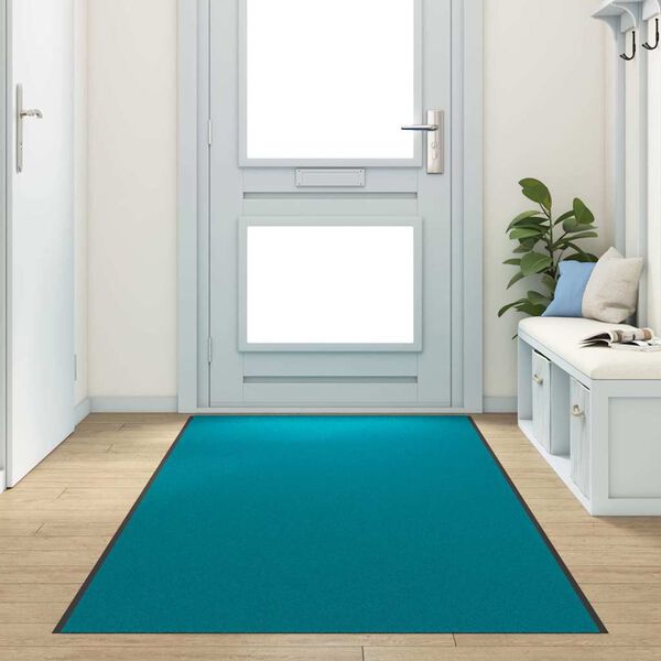 vidaXL Tapis d'entr&eacute;e Autre Cyan et Noir 120 x 350 cm Polyamide et PVC