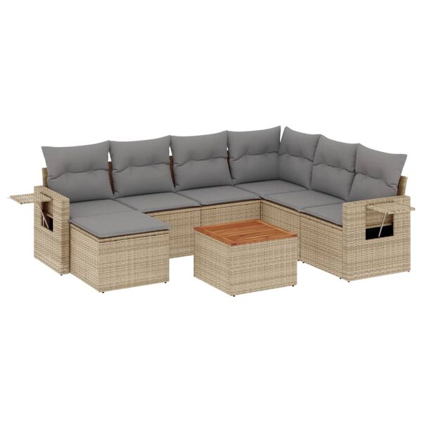 vidaXL Salon de jardin avec coussins 8 pcs beige r&eacute;sine tress&eacute;e