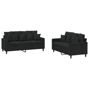 vidaXL Ensemble de canap&eacute;s 2 pcs avec coussins Noir Velours