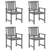 vidaXL Chaises de jardin et coussins lot de 4 Gris Bois acacia massif