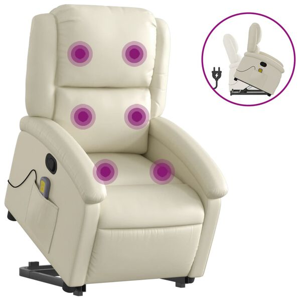 vidaXL Fauteuil inclinable de massage Crème Similicuir