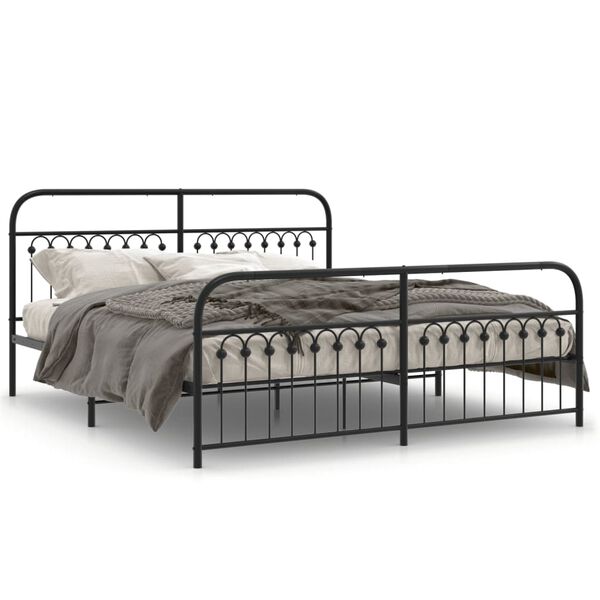 vidaXL Cadre de lit m&eacute;tal sans matelas avec pied de lit noir 183x203cm